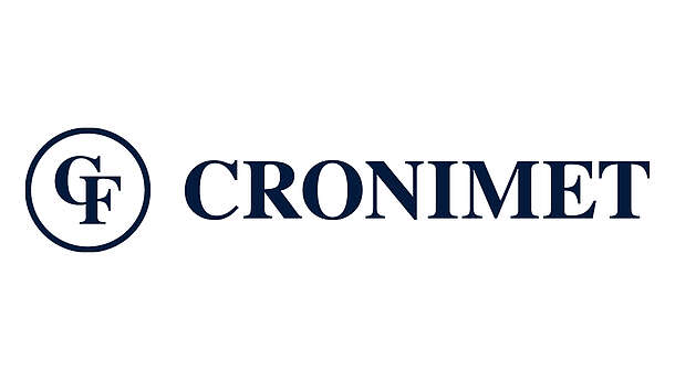 Das Bild zeigt das CRONIMET-Logo mit den Initialen "CF" in einem Kreis auf der linken Seite und dem Wort "CRONIMET" in fetten, dunkelblauen Großbuchstaben auf der rechten Seite.