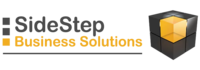 Logo mit dem Text „Business Solutions“ in fetter gelber Schrift neben einem dreidimensionalen gelb-grauen Würfeldesign, das Innovation und Professionalität symbolisiert.